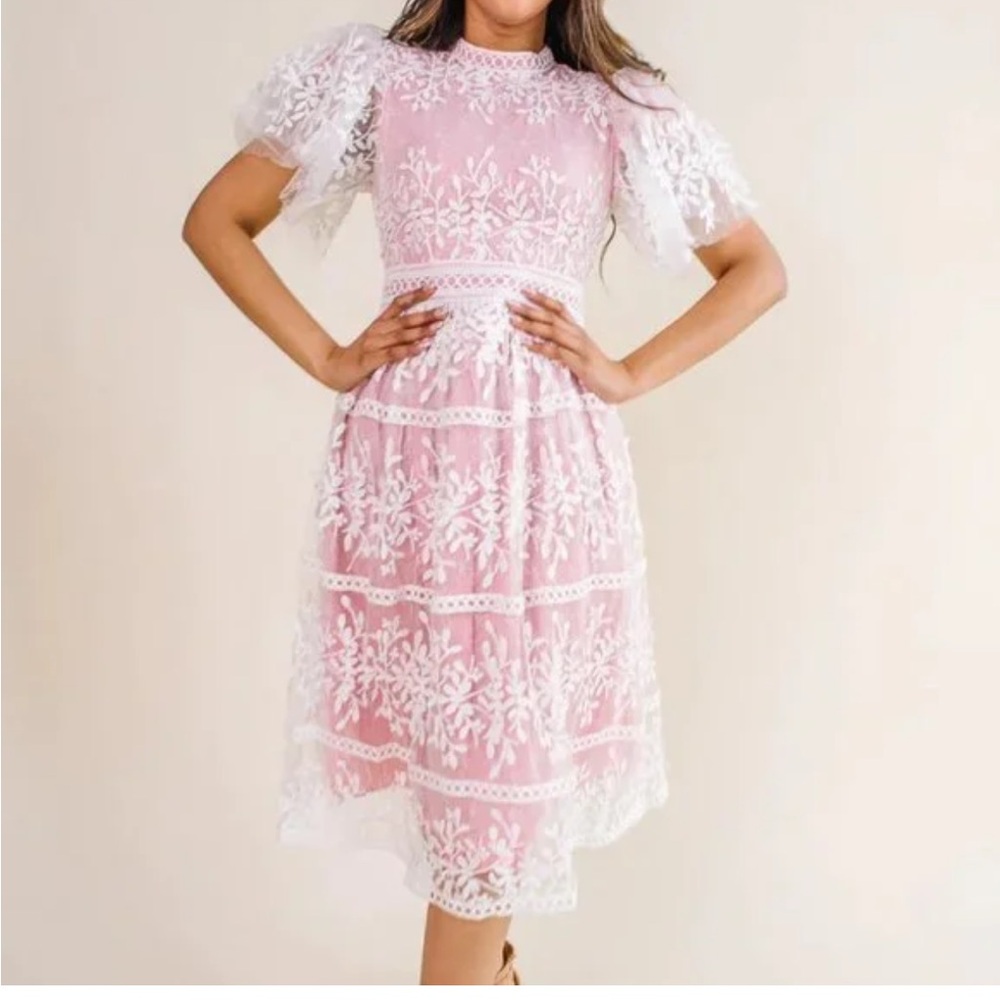 Ivy City Co | Dresses | Sicily Dress With Flutter Sleeves In Pink size 1x - Picture 3 of 17